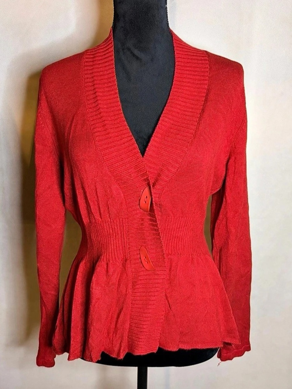 Grace Karin Ribbed Button-Front Cardigan in Red Size Medium